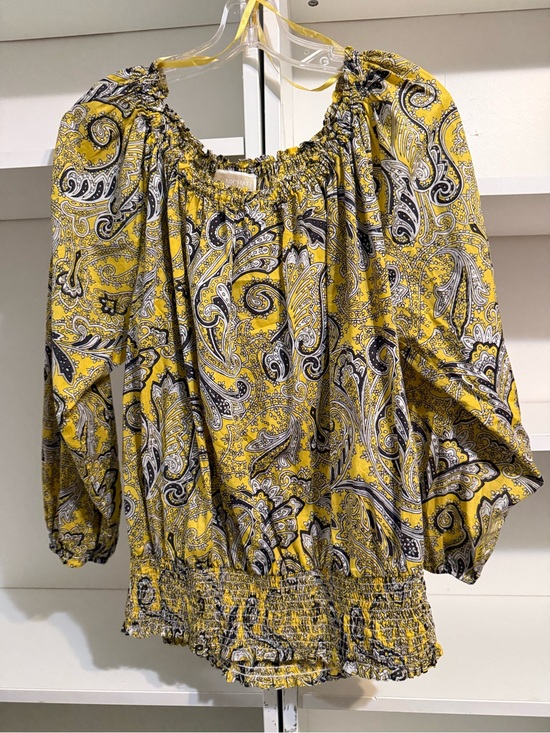 Tops - 46 MICHAEL KORS YELLOW & BLACK OFF SHOULDER BLOUSE 1X